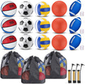 Leyndo 18 Pcs Sports Ball Set for Kids, Official Size Basketball Football Soccer Ball Playground Volleyball Baseball Outdoor Sport Equipment Bag and Pump Back to School Gift