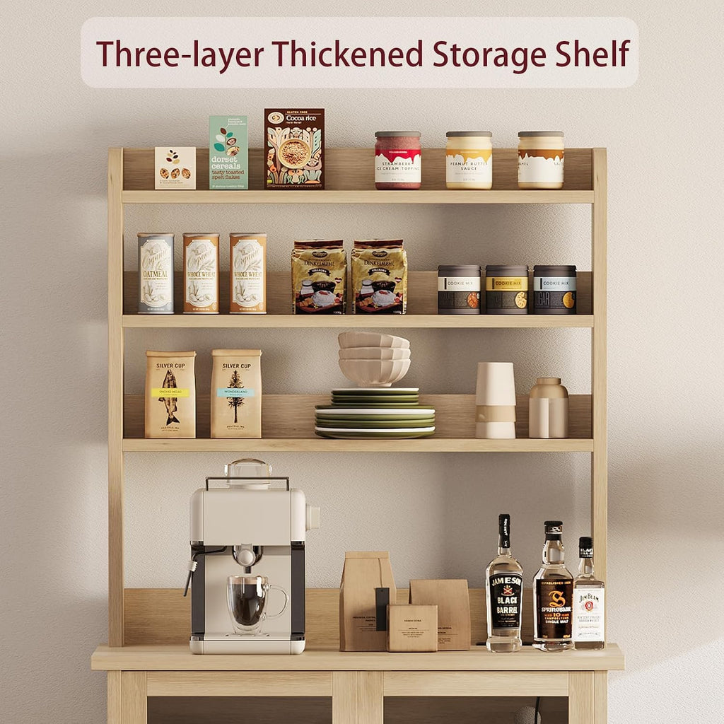 Kitchen Bakers Rack with Storage Cabinet, Microwave Stand with Power Outlets, Coffee Bar Station Shelves for Kitchen Dining Living Room