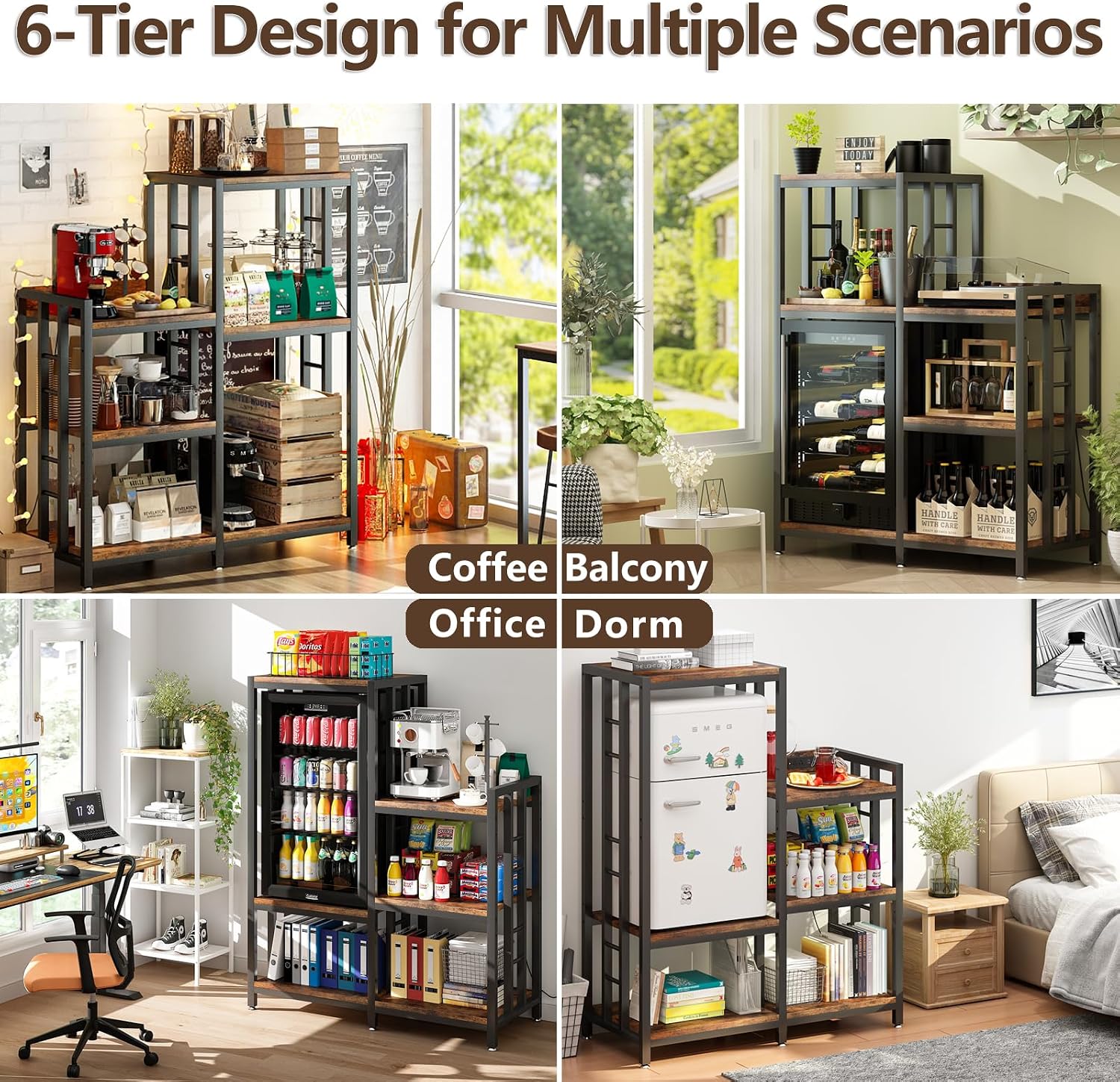 METYERRY 3-Piece Set Mini Fridge Stand with Power Outlet,Kitchen Bakers Rack with Storage,Mini Fridge and Microwave Stand,Coffee Bar, Free Standing Shelf for Kitchen, Home Office,Rustic Brown