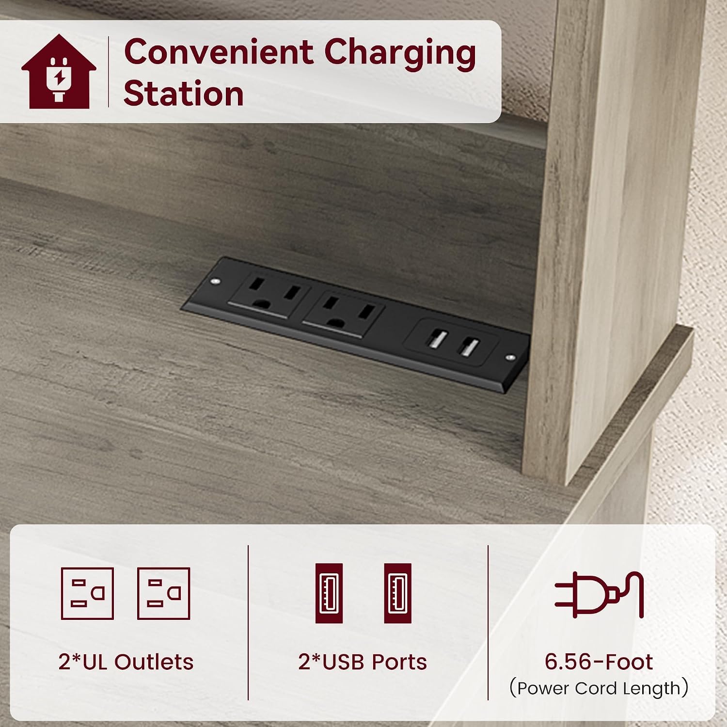 6 Tier Baking Shelf with Power Outlet with Storage for Small Farmhouse Kitchen Closet with Door and Thickened Countertop for Coffee Bar, Microwave, Kitchen Storage Shelf - Gray
