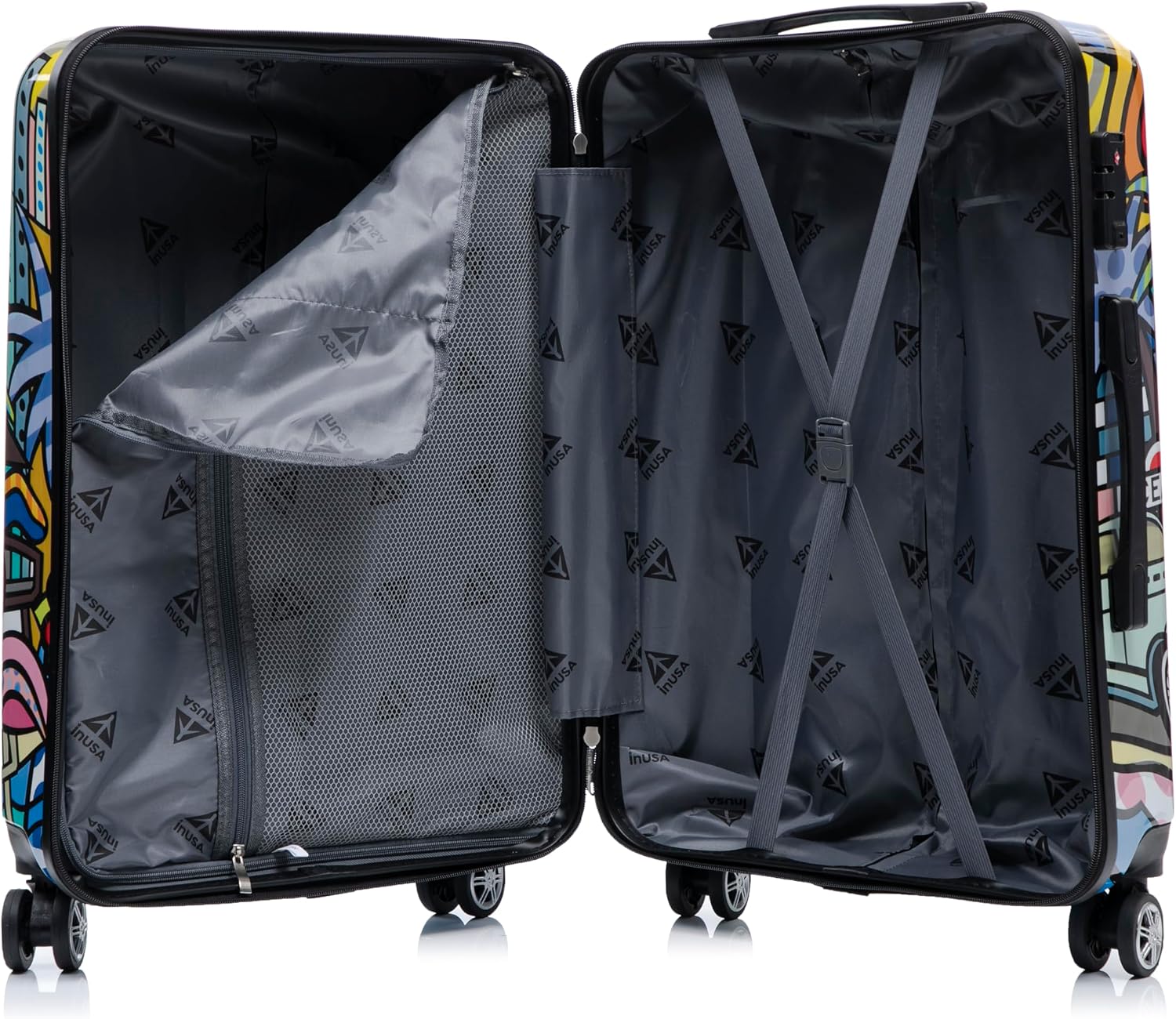 InUSA Cities Print Luggage with Spinner Wheels | Durable Lightweight Hardside Suitcase | Travel Bag with Handle and Trolley | (20in, 24in, 28in) 3 Piece Set
