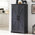 ACCOHOHO 47' Kitchen Pantry, Farmhouse Storage Cabinet with Barn Doors, Organizer and Adjustable Shelves, Rustic Wood Cupboard for Kitchen, Dining Room, Bathroom and Hallway, Black