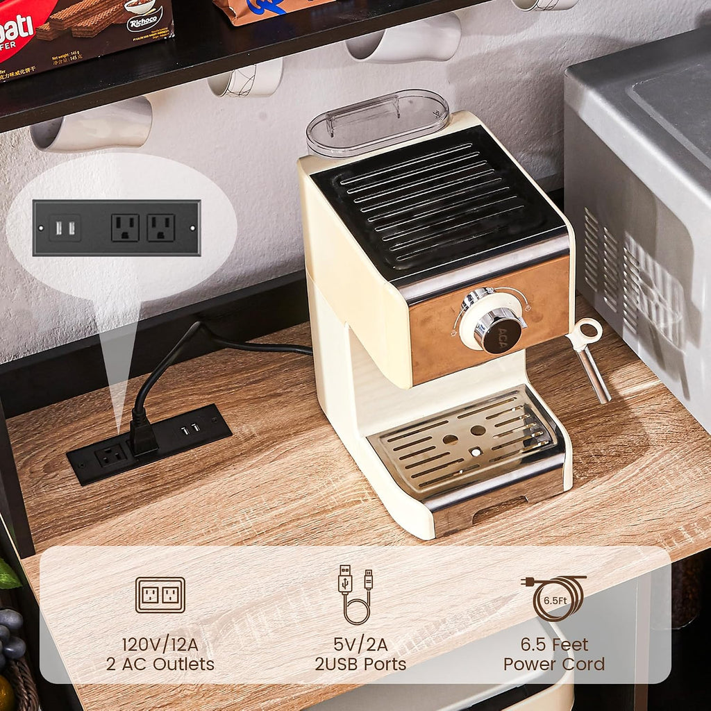 69' Coffee Bar with Mini Fridge Space, Mini Fridge Cabinet with Power Outlet, Liquor Wine Cabinet, Microwave Stand with Storage, Refrigerator Stand for Kitchen, Apartment, Home Bar, Dorm