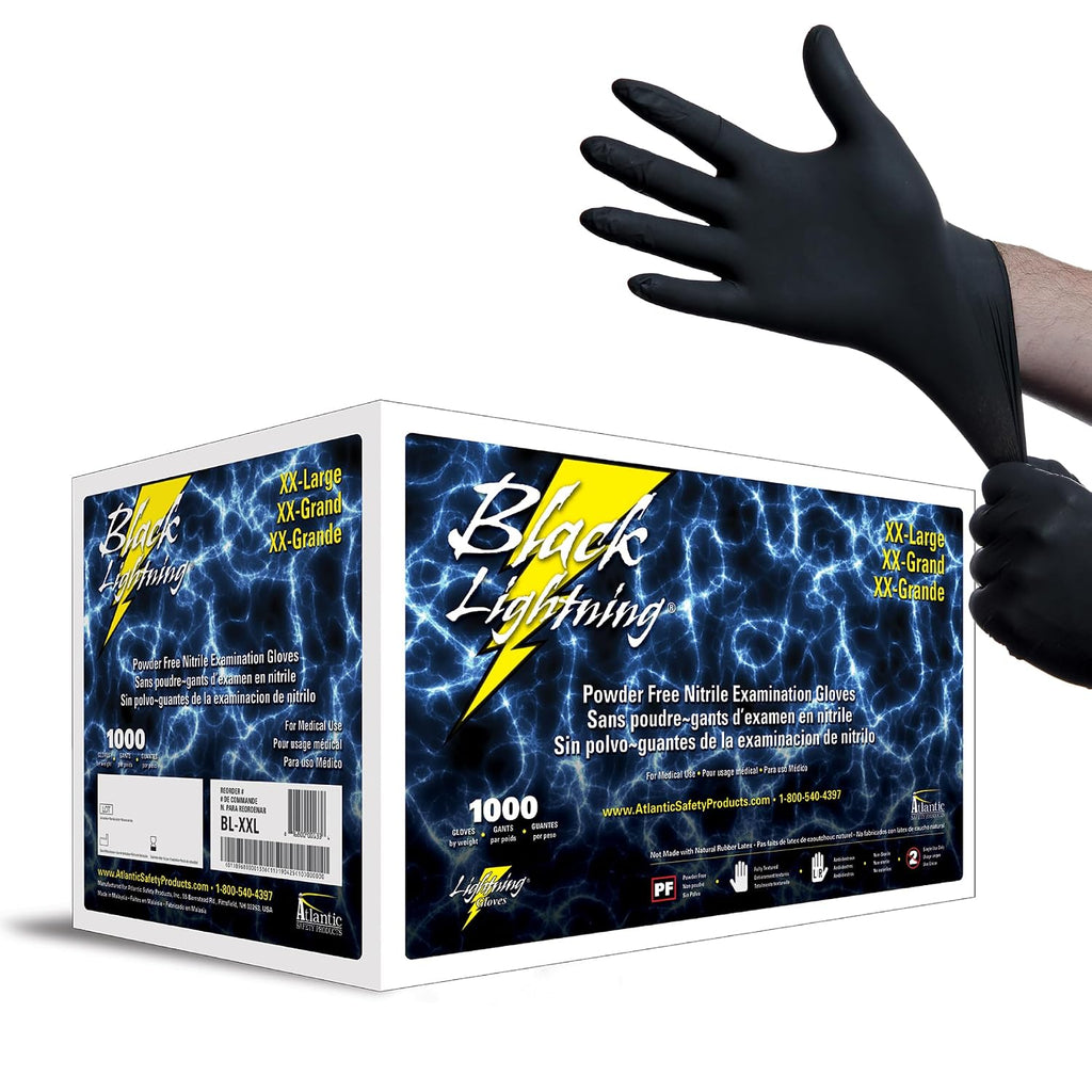 Atlantic Safety Products Black Lightning Gloves BL-XXL, Double Extra Large, Case 10 Boxes of 100 Gloves