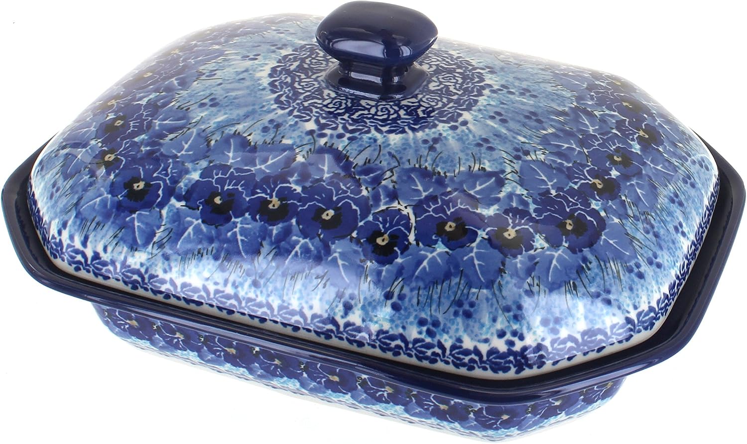 Blue Rose Polish Pottery - Blue Joanna Medium Covered Baker - 3 Cup Capcaity - Unique, Dishwasher Safe, & Durable Bakeware