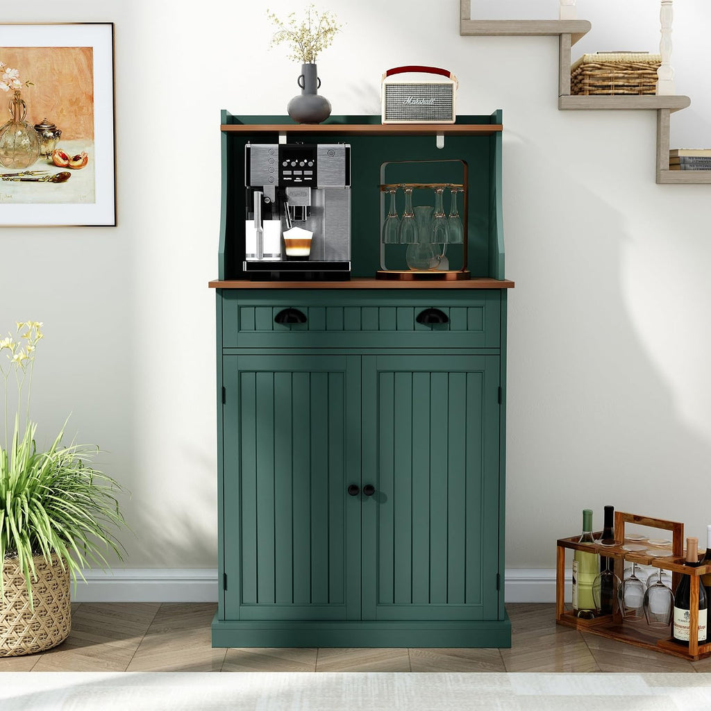 HOLTICO 54' Kitchen Pantry Storage Cabinet with Doors and Adjustable Shelves, Green Freestanding Microwave Cabinet with Drawer for Kitchen, Coffee Bar, Living Room