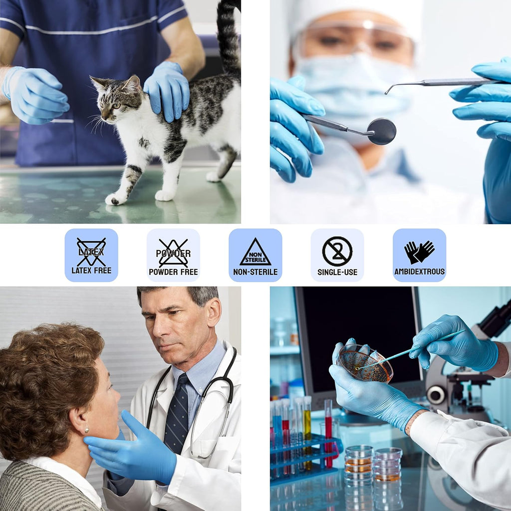 Safe Health Nitrile Exam Gloves, 3.5 Mil, Bulk of 16 Cases, Latex Free, Powder Free, Blue, Medical Care, Nursing, Cleaning