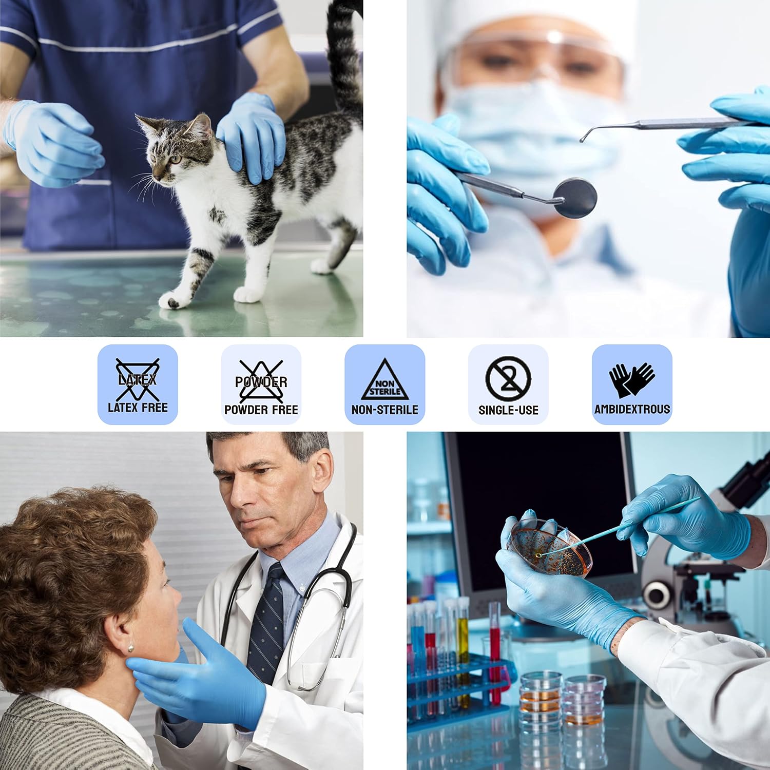 Safe Health Nitrile Exam Gloves, 3.5 Mil, Bulk of 16 Cases, Latex Free, Powder Free, Blue, Medical Care, Nursing, Cleaning