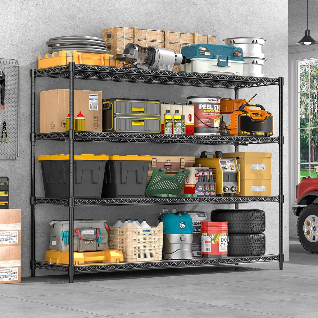 60' W Storage Shelves 2640 LBS Heavy Duty Garage Shelving, Adjustable Wire Shelving Metal Shelving with Liners, Fits 27-Gallon Totes, 60' W x 18' D x 68.4' H for Commercial Warehouse, Black