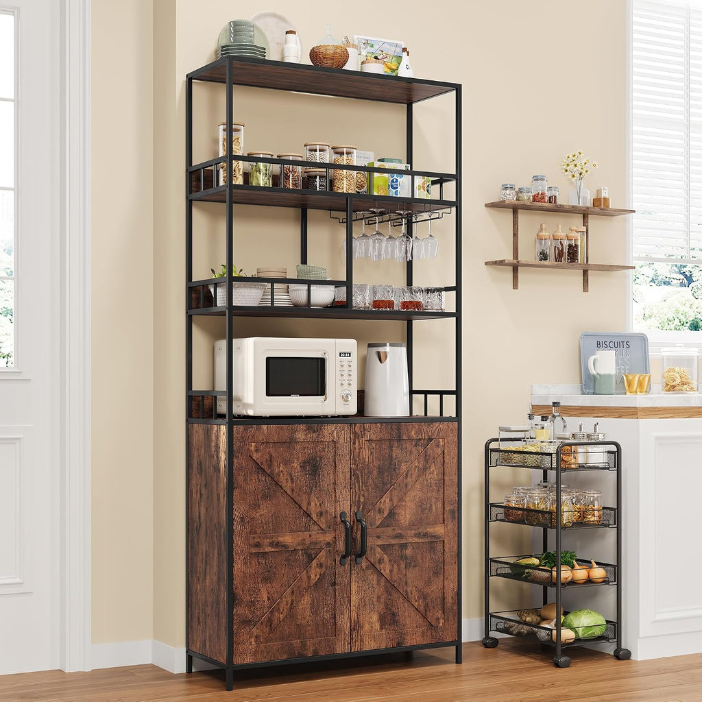 70.8' in Large Bakers Rack with Cabinet,Tall Wine Cabinet & Bar Storage Rack with Baskets and Hooks for Wine, Glasses, Beverages, and Snacks，Suitable for Living Rooms, Kitchen
