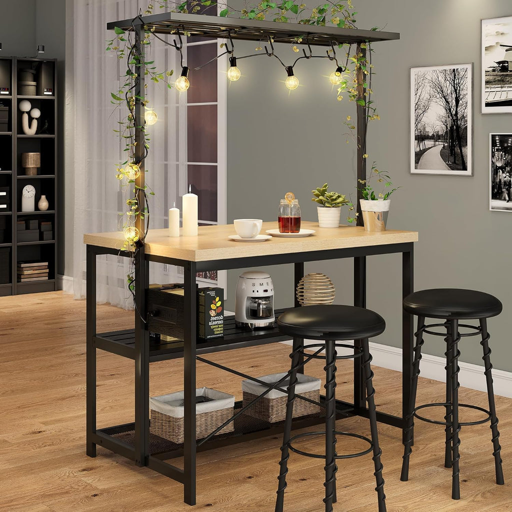 PeakPursuit 47' Kitchen Island with Power Outlet & 3-Tier Storage, Mobile Bakers Rack & Microwave Stand with 4 Outlets, Rolling Kitchen Cart for Dining Room, Living Room, or Kitchen