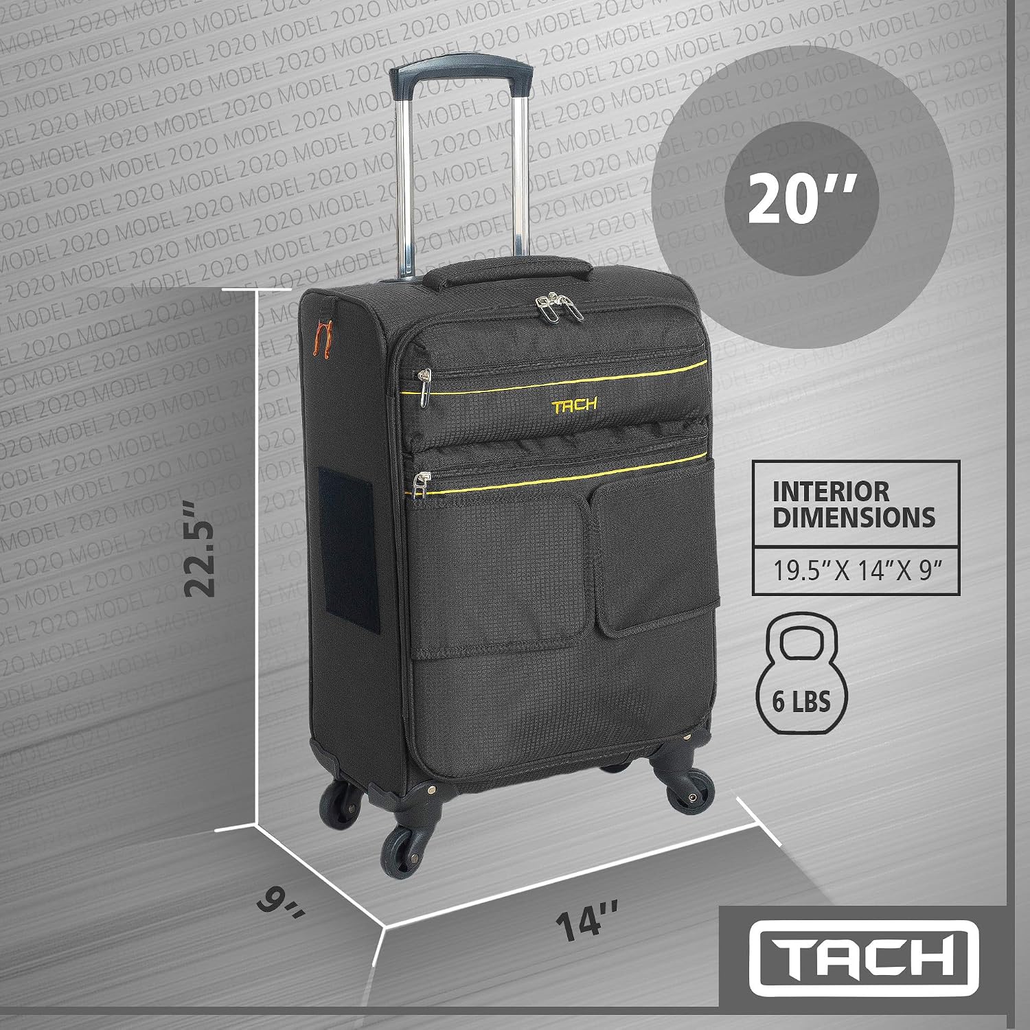 Tach LITE Soft Connectable Carry On Luggage 22x14x9 | Carry on Luggage with Spinner Wheels & Patented Built-In Connecting System | One Piece Rolling Suitcase Links 6 Bags At Once (Black)