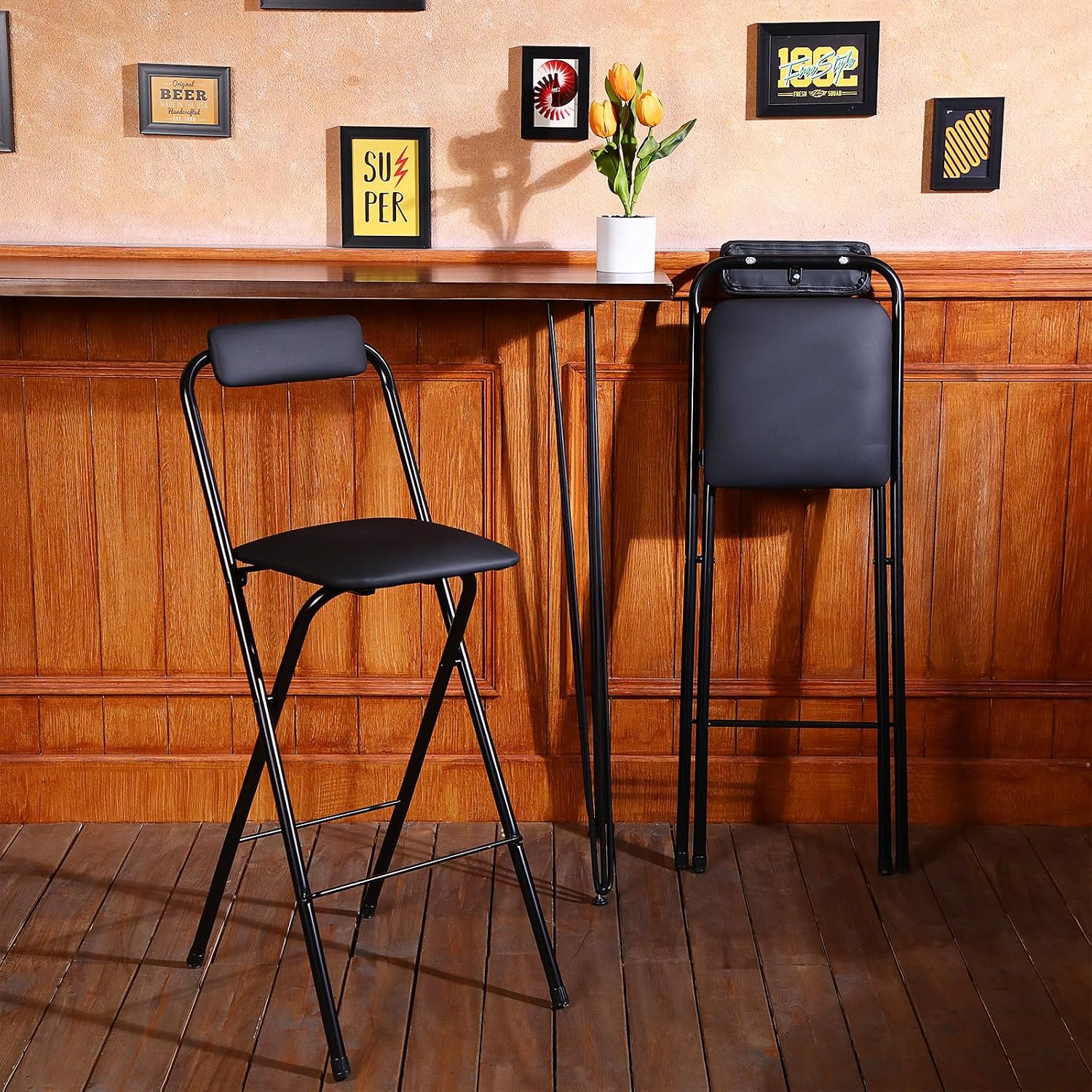 Geelin 4 Pcs 27.5 Inch Folding Chair Stool Chair Foldable Chair Portable Folding Chairs with Padded Seats Small Bar Office Guitar Desk Counter Fold up Sitting Stool Chair for Adults Kids