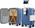 Hanke 20 Inch Top Opening Carry On Luggage with Cup Holder, Hard Shell Suitcase with Spinner Wheels, USB Ports, TSA Lock Aluminum Frame, Dry Wet Separation & Removable Divider, Interstellar Blue
