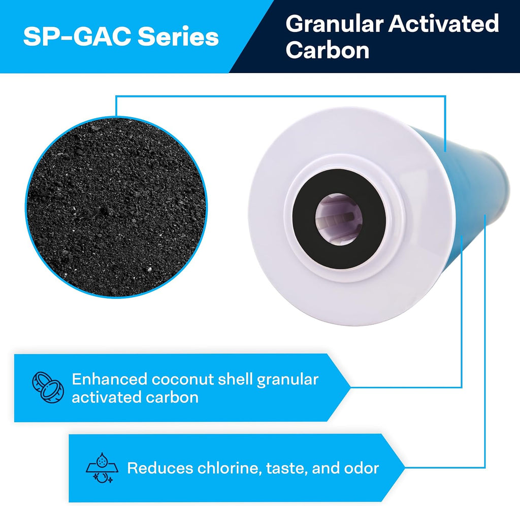 SpiroPure SP-GAC-20BB 20x4.5 20 Micron Coconut Shell Granular Activated Carbon (GAC) Water Filter Cartridge GAC-20BB 155249-43 (Case of 4)