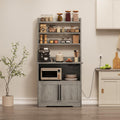 Farmhouse Bakers Rack with Power Outlet & USB Ports, Microwave Stand with Thickened Countertop and Storage Cabinet, Coffee Bar Cabinet Pantry Organizer Shelf for Kitchen, Rustic Gray