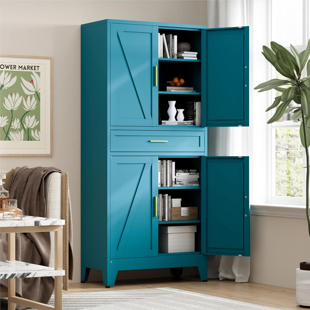 LCAOPC 71' Tall Pantry Storage Cabinet with Drawer and Adjustable Shelves, Freestanding Tall Kitchen Cupboard Storage Cabinet for Kitchen,Dining Room, Living Room, Blue