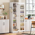 IRONCK Narrow Kitchen Pantry Storage Cabinet, 72' Slim Single Door with 6 Adjustable Shelves, Door Rack and Wheels, Space Saving Freestanding Storage Floor Cabinet for Small Place, White