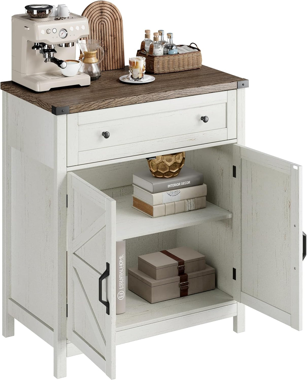ChooChoo Kitchen Storage Cabinet, Coffee Bar Cabinet, Farmhouse Buffet Sideboard with Drawer for Kitchen, Living Room, White