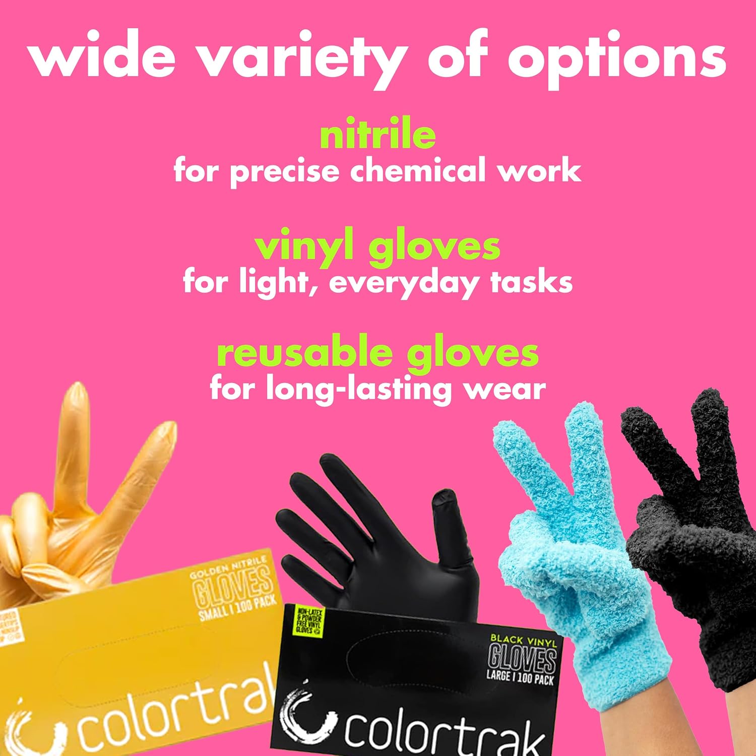 Colortrak Disposable Powder Free Vinyl Gloves, Single-Use, Latex-Free, Powder Free, Ambidextrous