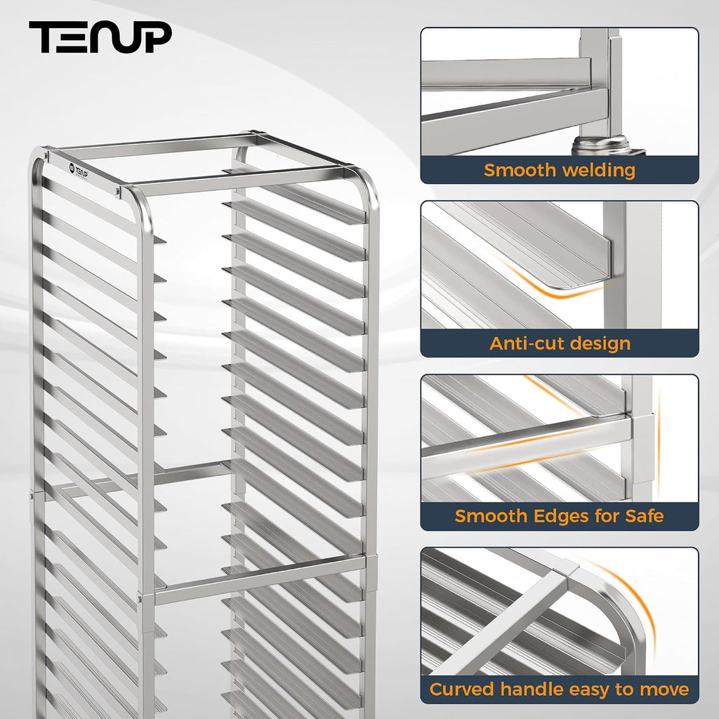 TenUp 20-Tier NSF Aluminum Sheet Pan Rack, Commercial Bakery Cooling & Storage Cart with Wheels, Heavy-Duty Bun Rack – 26' L x 20' W x 69' H