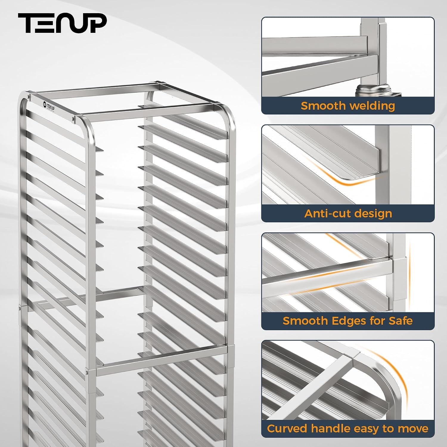 TenUp 20-Tier NSF Aluminum Sheet Pan Rack, Commercial Bakery Cooling & Storage Cart with Wheels, Heavy-Duty Bun Rack – 26' L x 20' W x 69' H