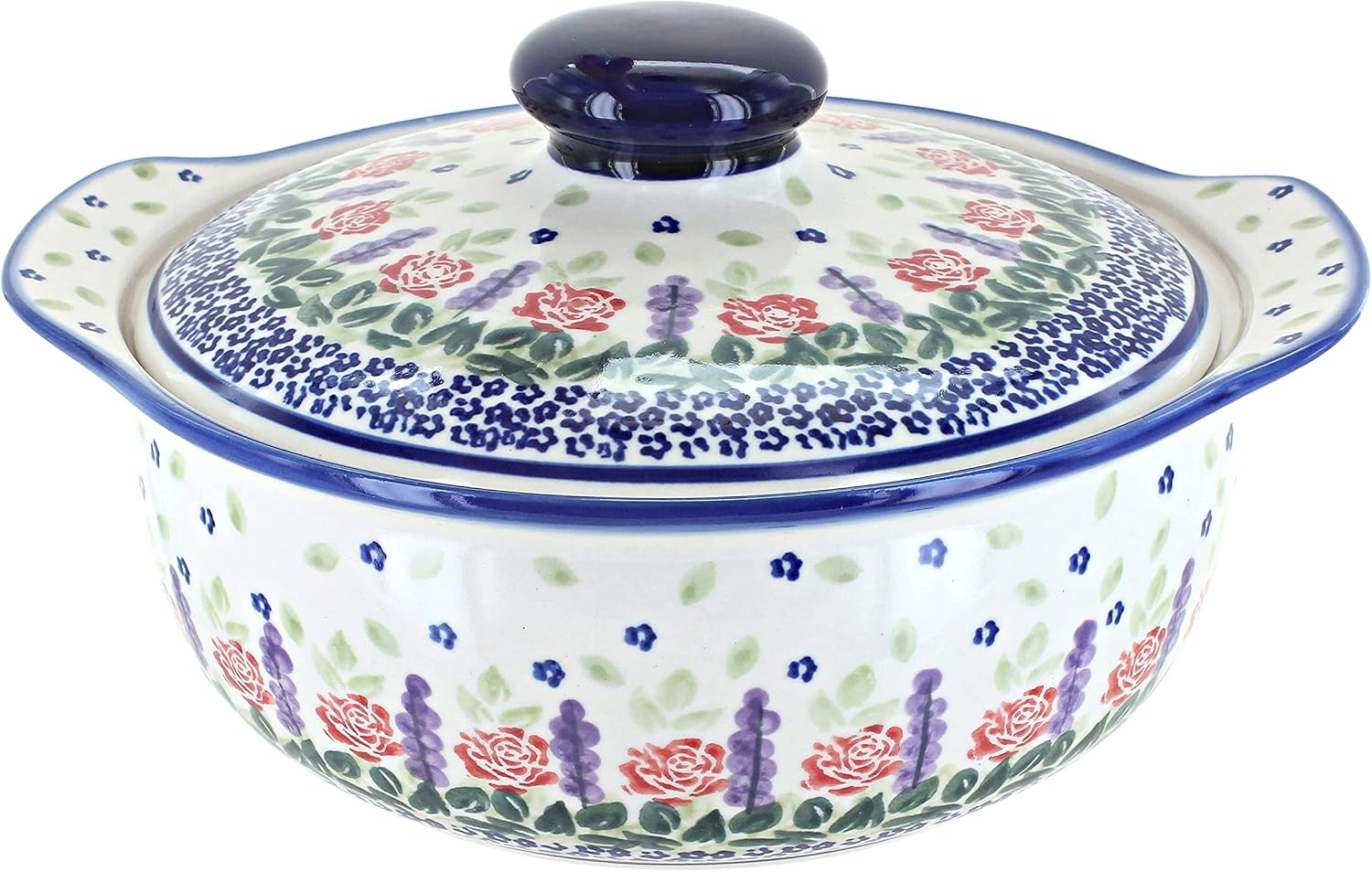 Blue Rose Polish Pottery Roses Are Red Round Covered Baker