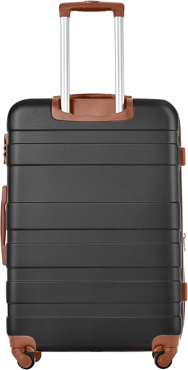 Merax 3 Piece Luggage Set ABS Hardshell Lightweight Suitcase Sets Spinner Wheels Suitcase with TSA Lock, 20' 24' 28', Black Brown