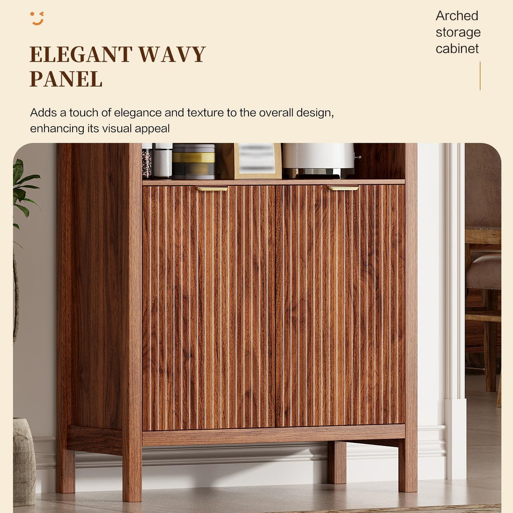 Ieejdn 71' Tall Arched Kitchen Pantry,Modern Fluted Wood Storage Cabinet with Doors,Adjustable Shelves,Organizer, Versatile Cupboard for Kitchen,Living Room,Dining Room,Bathroom,Walnut3