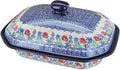 Blue Rose Polish Pottery - Blue Memory Garden Medium Covered Baker - 3 Cup Capcaity - Unique, Dishwasher Safe, & Durable Bakeware