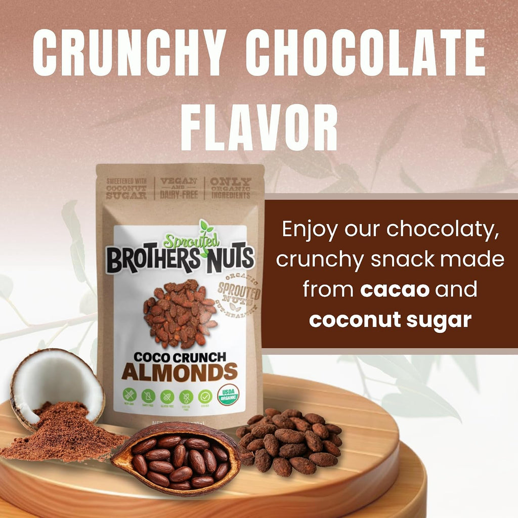 Brothers Nuts Coco Crunch Almonds – Organic, Sprouted Almonds – Healthy Keto Snack – Vegan, Gluten-Free, Kosher – No Preservatives (6oz (10 Pack))