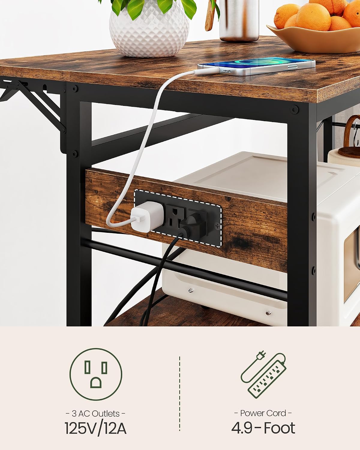 CHOEZON Kitchen Island with Power Outlet and Pot Racks Bundle, Movable with 3-Tier Storage, for Kitchen, Dining and Living Room TZD02UBF-TPR15BB
