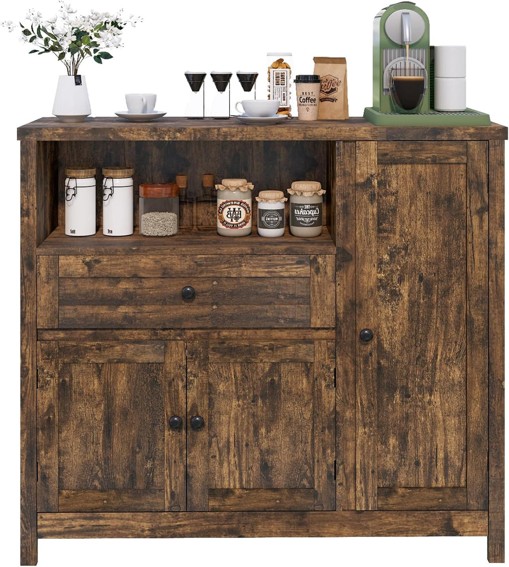 Viaozutis Coffee Bar Cabinet with Doors and Drawer, 35.4' Kitchen Storage Cabinet with Adjustable Shelf, Freestanding Buffet Sideboard for Dining Room, Bathroom, Entryway,（Retro）