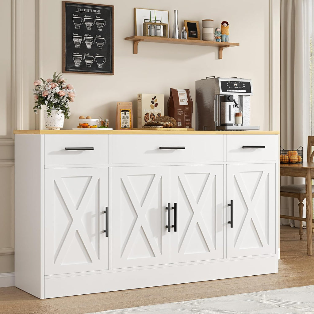 Vongrasig Buffet Cabinet with Storage, Farmhouse Coffee Bar Cabinet with Drawers, 53' Large Modern Sideboard Buffet with Adjustable Shelves for Kitchen, Dining Room, White