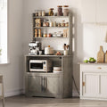 GAOMON Bakers Rack with Power Outlet and USB, Microwave Stand with Storage Cabinet, Coffee Bar Station for Kitchen, Utility Shelf Rack for Spices, 63' Tall, Gray