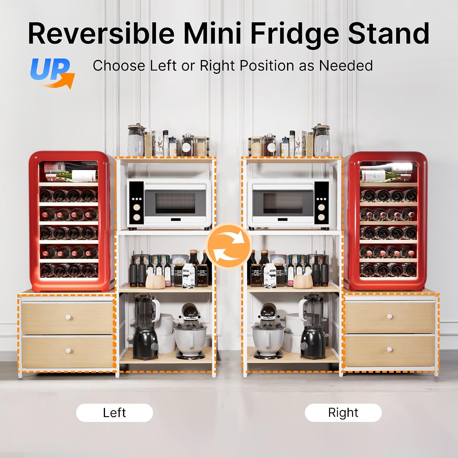 Mini Fridge Stand with Storage, Microwave and mini Fridge Stand with Power Outlet, Coffee Bar,Kitchen Baker,for Dorm,Office(Oak)
