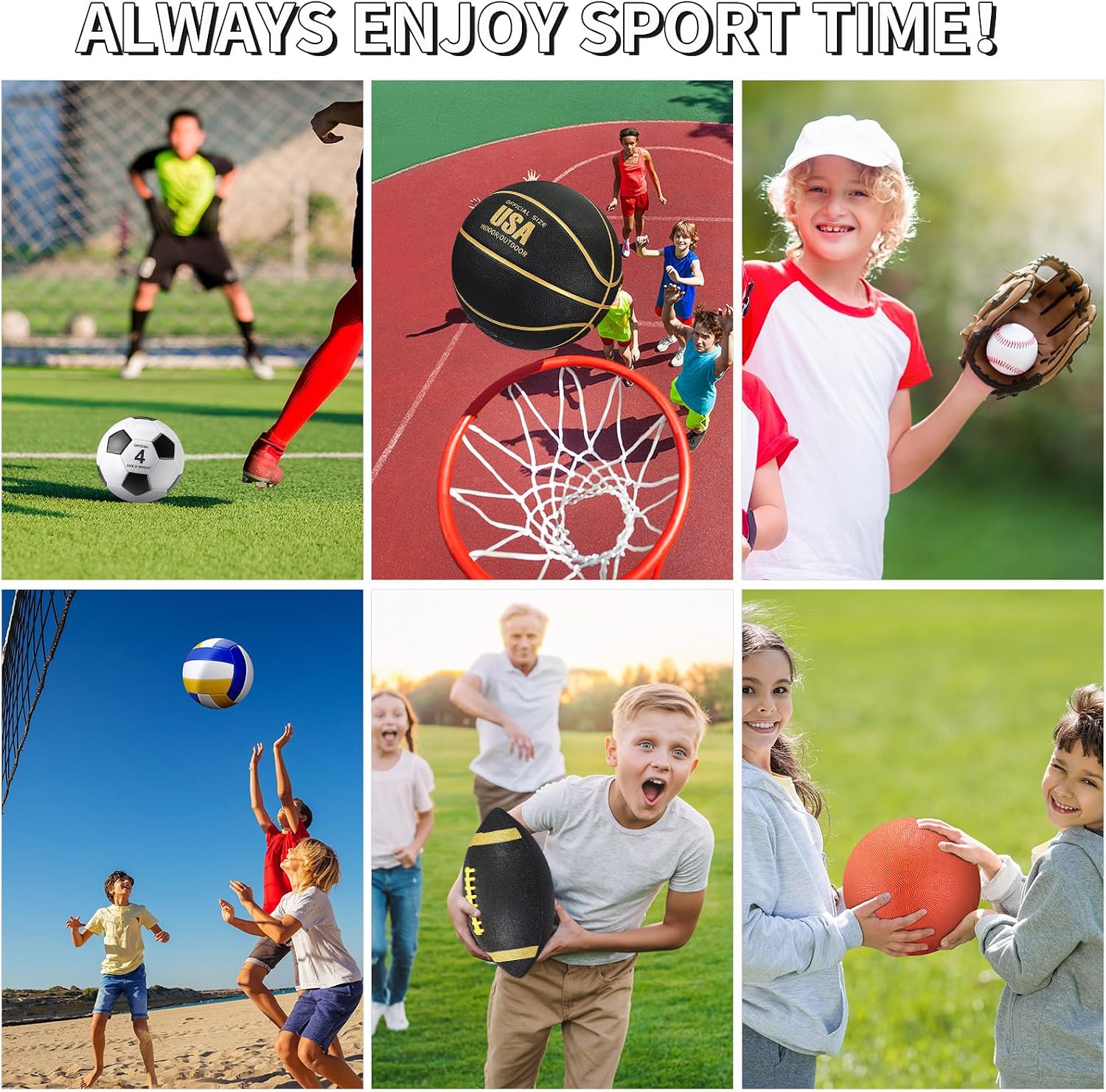 Leyndo 18 Pcs Sports Ball Set for Kids, Official Size Basketball Football Soccer Ball Playground Volleyball Baseball Outdoor Sport Equipment Bag and Pump Back to School Gift