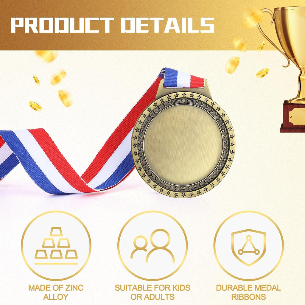 Sasylvia Blank Award Medals with Neck Ribbons Create Your Own Medals Kit Cheer Winner Participation Trophy Metal Gifts for Soccer Football Party Game