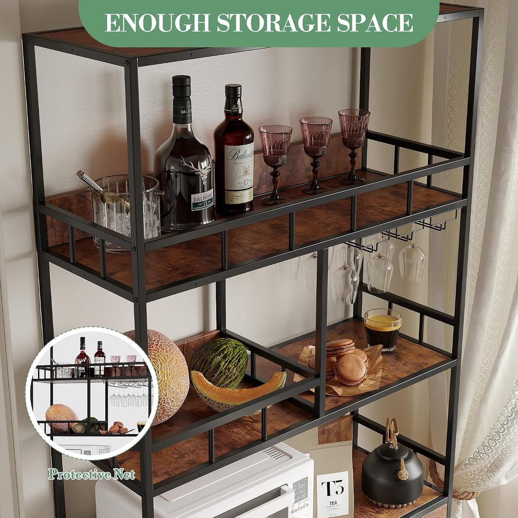 70.8' Tall Bar Cabinet, 5 Tier Storage Cabinet, with Wine Rack & Bakers RackKitchen Pantry Microwave Stand, Freestanding Liquor Cabinet & Coffee Bar Hutch for Dining Room, Living Room