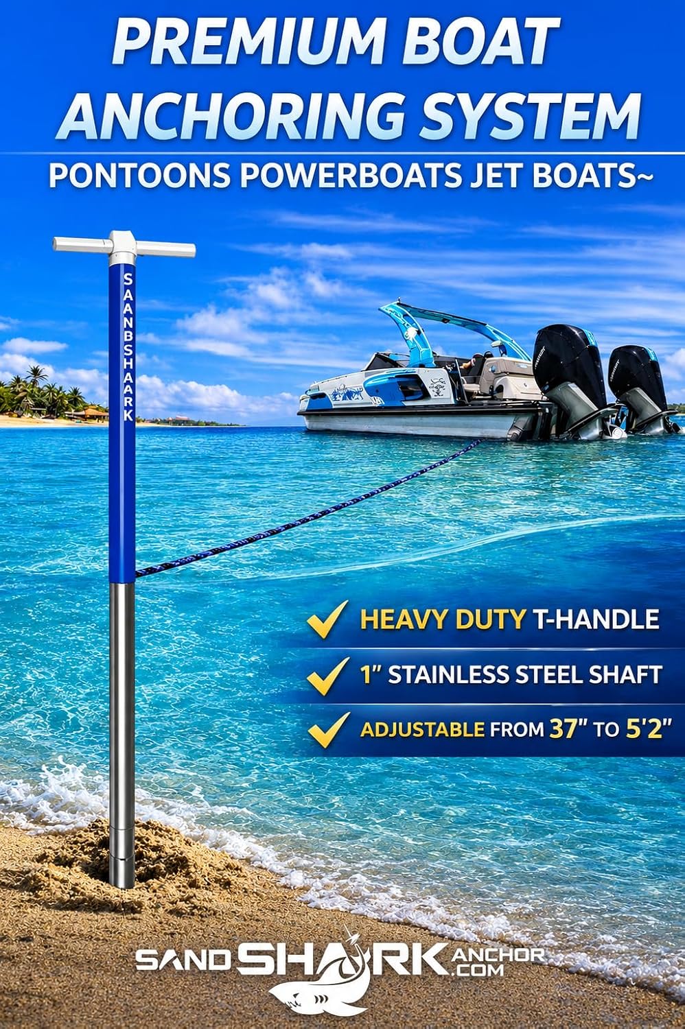 SandShark Anchor - Premium Screw in Boat Anchor, Pontoon Boat Anchor, Stainless Steel Shallow Water Anchor Pole, Sand Anchor w/Case - Essential Pontoon Boat Accessories