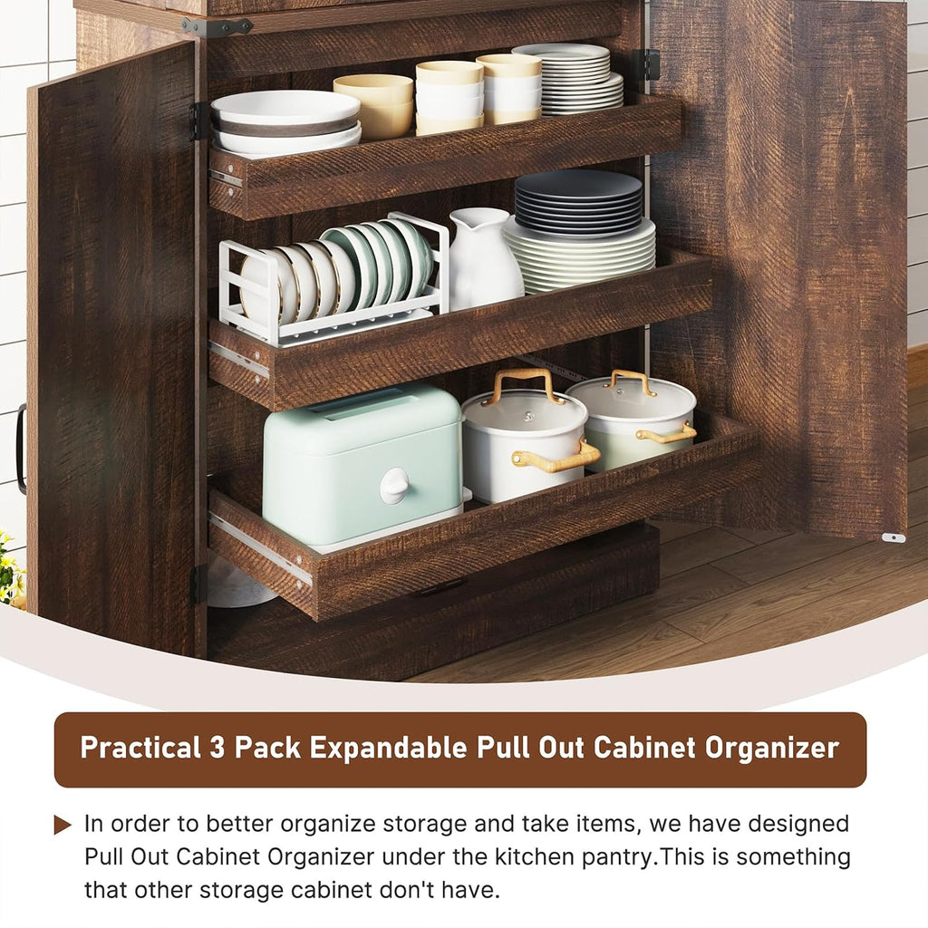 Hlivelood Farmhouse Kitchen Pantry Cabinet with 3 Drawers,71' Tall Rustic Wood Storage Cabinet with 6 Door Shelves,with Load-Bearing Steel Pipe,Pantry Organizers for Kitchen,Dining Room(Rustic Brown)