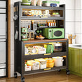 Freestanding Multi-Layer Kitchen Floor Cupboard，Microwave Storage Stand,Kitchen Cabinet Storage, Bakers Rack with Power Outlets, 5-Tier Kitchen Storage Shelf, Large Kitchen Storage Shelves w