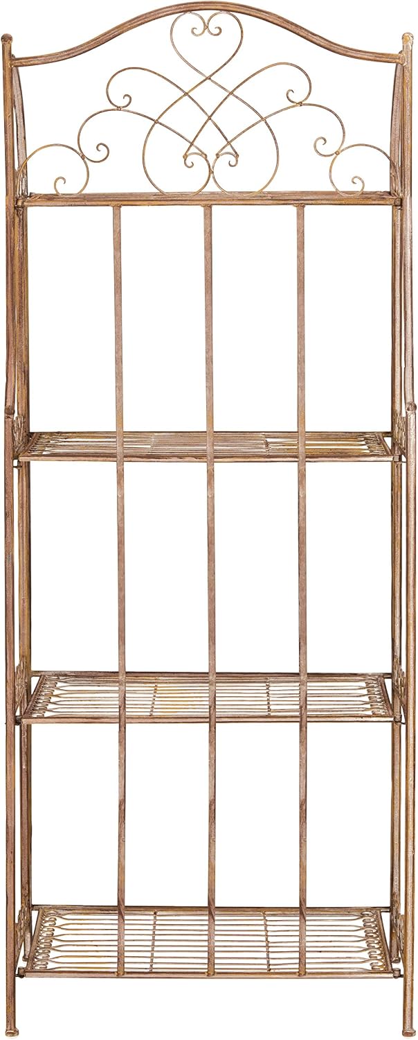 SAFAVIEH Outdoor - Amaris 4-Tier Bakers Rack - Rusty Orange Iron Metal - Vintage Victorian Scrollwork - Ideal for Patio, Deck, Porch, Sunroom, 14.5' W x 25' D x 63' H (PAT5014A)