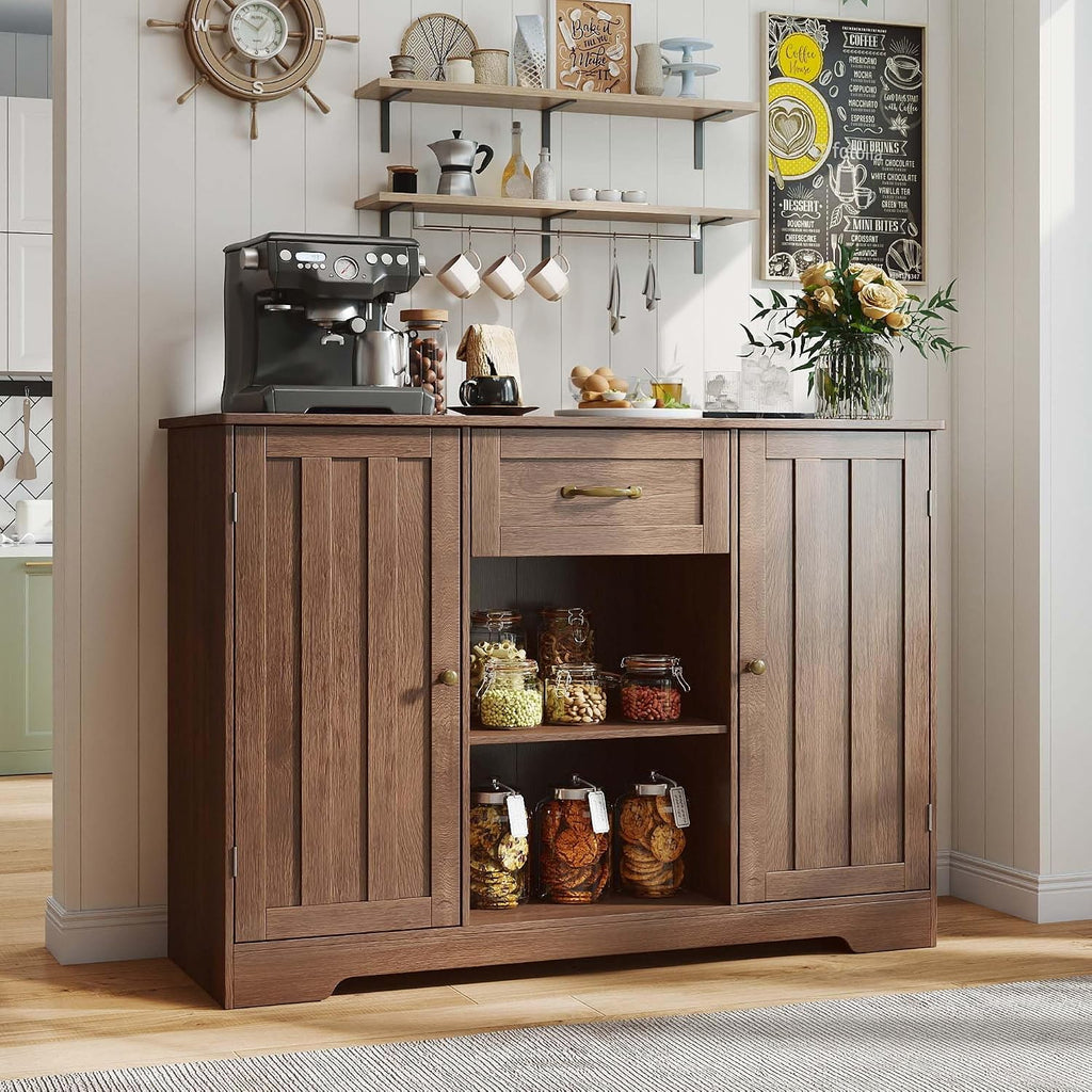 Gizoon 45' Kitchen Sideboard Buffet Cabinet with Storage Coffee Bar Cabinet with Drawer, Kitchen Pantry Storage with Door and Shelves for Bathroom and Living Room, Dark Brown