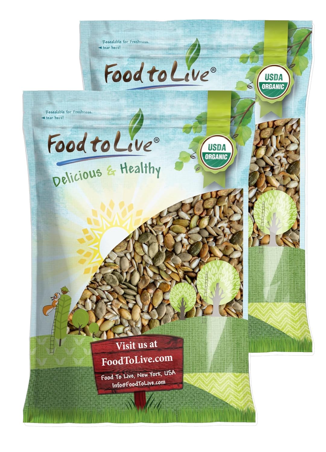 Food to Live Organic Dry Roasted Sunflower and Pumpkin Seed Mix with Himalayan Salt, 16 Pounds – Oven Roasted, Lightly Salted, No Oil, Perfect for Baking and Salads, Vegan, Kosher, Bulk