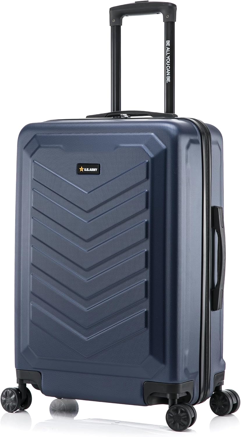 US Army Fox 24 inch Hardside Luggage with Spinner Wheels | Lightweight Medium Suitcase for Shorter Travel | Chevron Icon, Gel Handle, Side Studs, Retractable Trolley, Heavy Duty | Navy Blue