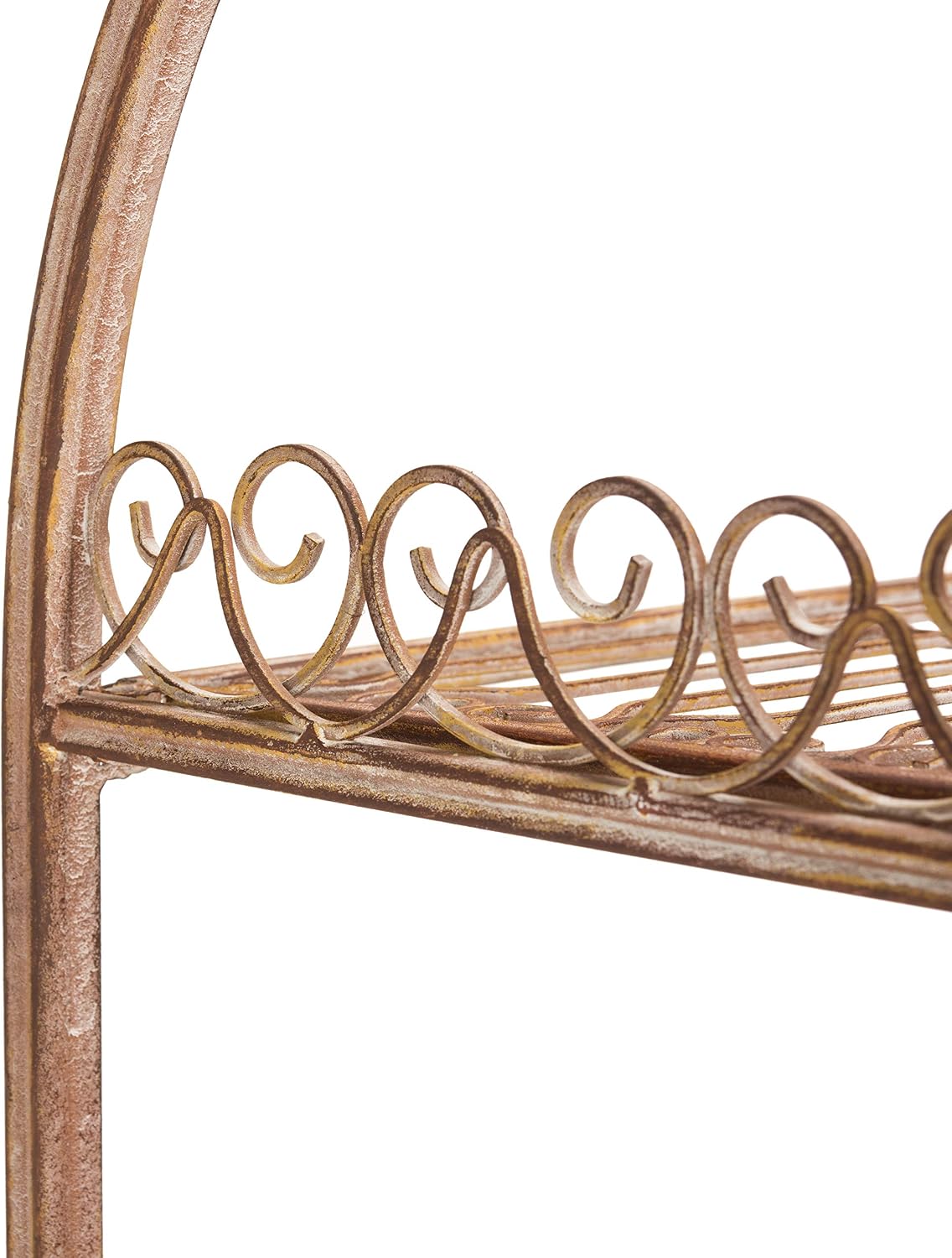 SAFAVIEH Outdoor - Amaris 4-Tier Bakers Rack - Rusty Orange Iron Metal - Vintage Victorian Scrollwork - Ideal for Patio, Deck, Porch, Sunroom, 14.5' W x 25' D x 63' H (PAT5014A)