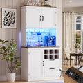 Unikito 72' Tall Pantry Cabinet, Kitchen Pantry Storage Cabinet with LED Light & Outlet, Kitchen Hutch Bar Cabinet with Microwave Stand, Wine Rack, Drawers and Shelves, Cupboard for Dining Room, White