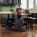 Large Kitchen Island Cart on 5 Wheels with 2 Bar Stools, Power Outlet, 3 Drawers, Kitchen Storage Cart with 5 Open Side Racks, Drop Leaf for Kitchen, Dining Room, Home Bar Black
