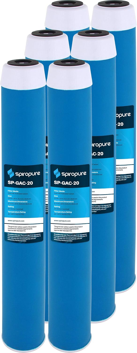 SpiroPure SP-GAC-20 20x2.5 20 Micron Coconut Shell Granular Activated Carbon (GAC) Water Filter Cartridge GAC-20 155111-43 (Case of 6)